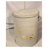 Vintage white metal bin, 20" tall, 16" diameter