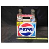4 Vintage 16 oz. Pepsi bottles & 6 pack carrier