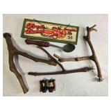 Kitchen sign, bird roost, church figurines