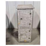 Particle board cabinet, painted silver, 2 doors