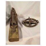 Vintage wood plane & cast iron pulley