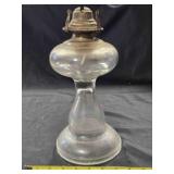 Clear glass oil lamp, 12" tall