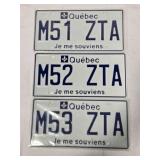 3 Quebec Canada license plates