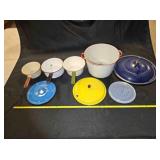 4 enameled pots, pans & lids