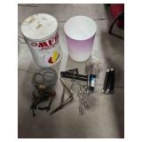 chains, metal wire, tools & large metal can