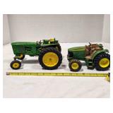 2 John Deere die cast tractors; 9"