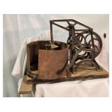 19th C Cast Iron Food Chopper w/wooden base