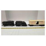 3 Marx railroad cars - coal tender, refrigerator