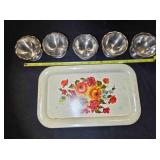 Vintage serving tray & 5 sherbet dishes