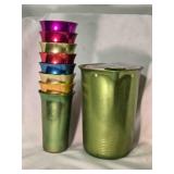 Green anodized aluminum pitcher & 8 glasses