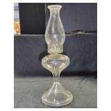 Clear glass oil lamp,12" tall, 19" w/chimney