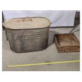 Oblong pail w/handles  & lid and wooden fruit box