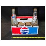 2 Vintage 10 oz. Pepsi bottles & 6 pack carrier