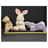 3 stuffed animals; 2 bunnies &Tiger kitty