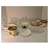 coffee cups, creamer, plates & bowl