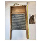 Washboard & antique heavy cast iron sad iron