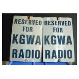 2 KGWA Radio parking Metal Signs
