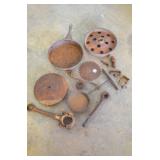 Saw Blade, Wrenches, Skillet, clamps, misc