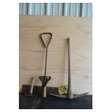 Vintage bulb planter, saw, pick ax