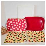 3 Melmac Plastic Trays, White Cutting Board