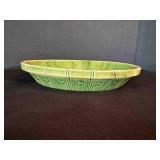 Vintage Green Crock Pie Plate or Flower Pot Tray