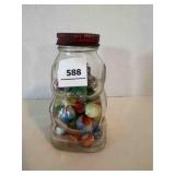 Swirl Glass Marbles in Glass Pig Jar Bank