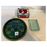 Stained Glass Box, Green Glass & jeweled Trinket