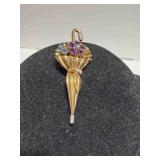 Umbrella Vintage Brooch Multi Color Rhinestones