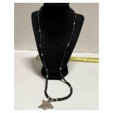 925 Silver Star Pendant Black Bead Necklace 30'