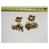 4 pr Gold Tone Clip on Earrings, Hoop, chain link