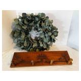 Wood Wall Hanger w/pegs, Eucalyptus Wreath 18'
