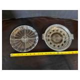 2 Divided Relish Dishes, 7' Pressed glass