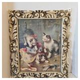 Vintage Ornate Composition Frame w/glass Kittens