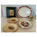Cherry Themed Plates & Cup-6, some vintage & newer