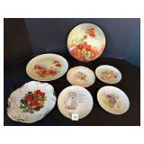 7 Decorative Porcelain Wall Plates Floral & Fruit