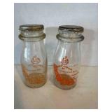 2 Half Pint Gold Spot Milk Bottles w/metal lids