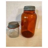Amber Glass Quart Jar unmarked zinc lid, half pint