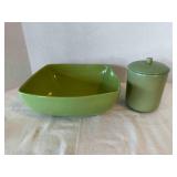 Green Small Stoneware Canister 5', chip under lid