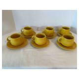 6 Frankoma Yellow Cups & Saucers Ada Clay?
