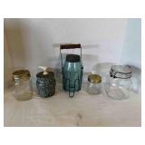 Mason Jars, Blue Zinc Top qt jar on wire stand