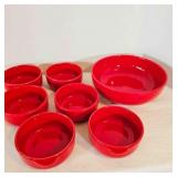10' Red Pottery Salad Serving Bowl w/6 individual
