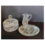 3 pc Lead Crystal, lidded candy dish, creamer