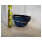 5' Blue Ribbed Bowl USA Smallest Crock Pottery