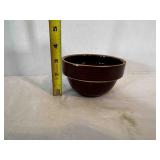 5' Brown Ribbed Bowl USA Smallest Crock Pottery