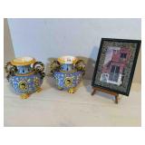 2 Ceramic Vases From Italy, Framed print on easel