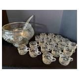 Punch Bowl, 19 Cups, Plastic Ladle, Fruit Pattern