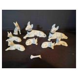 8 Ceramic Dogs & a bone Made in Japan