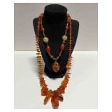 2 necklaces-Amber color faux stone not glass-28'
