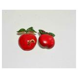 Original by Robert Apple Pin Brooch enamel w/worm!