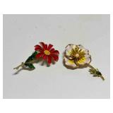 1960s Enamel Flower Brooches Pins Vintage
